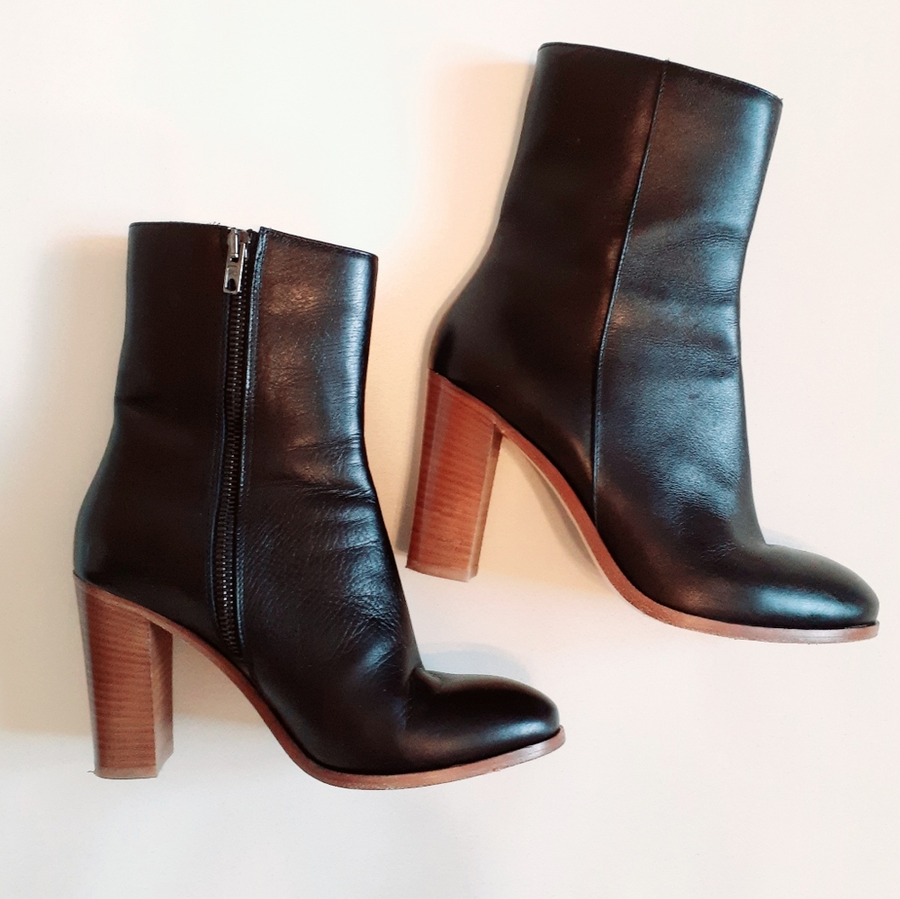 Barneys New York black stacked heel ankle boots